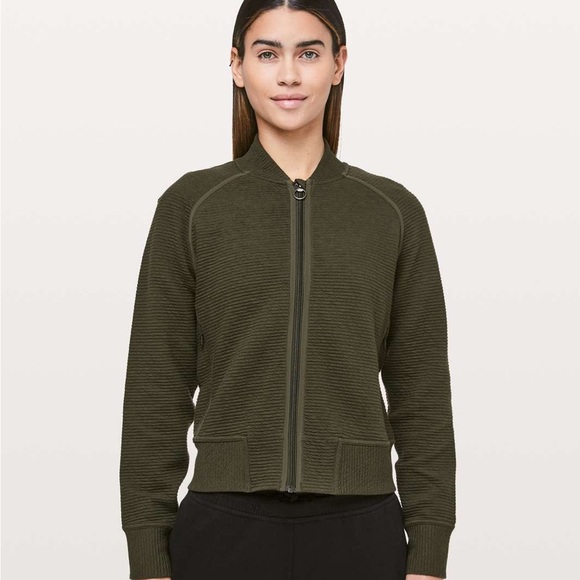 lululemon athletica Jackets & Blazers - Lululemon On Repeat Bomber Women’s Zip Sweater Jacket Dark Olive Size 4